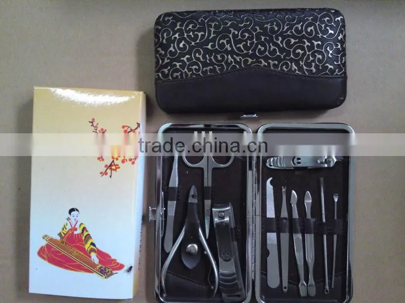 MRT-022 11pcs PU bag with colored box stainless steel kids manicure pedicure set