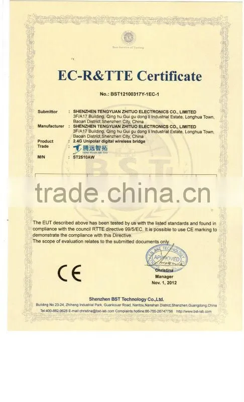 2.4G 5KM CCTV RS485 audio video wireless transmitter and receiver system