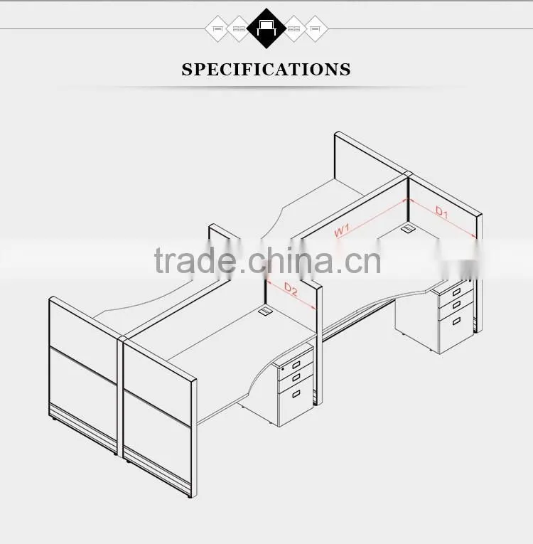 Luxury wooden open workstation partition modular cubicle office 4 person workstation