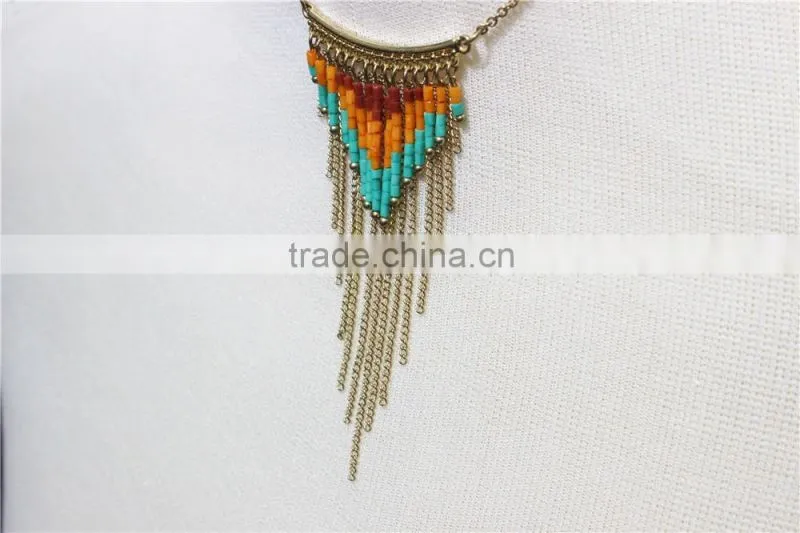 Newest Gold multiraw mix -color seedbead Necklace Short Chain gold Charm pendant necklace 2016 fashion style wholesale