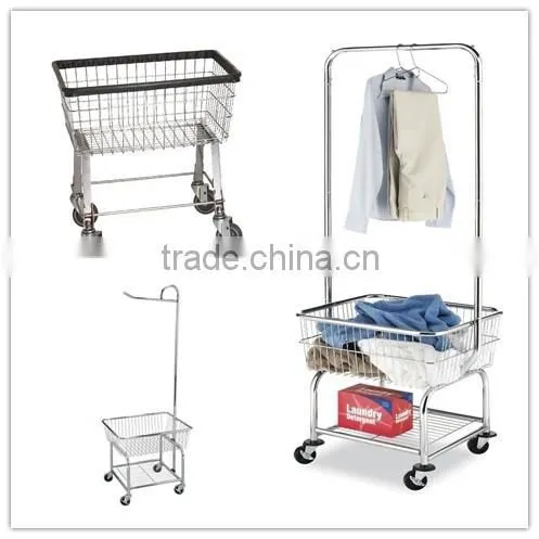 Metal Laundry Cart with Double Pole Rack