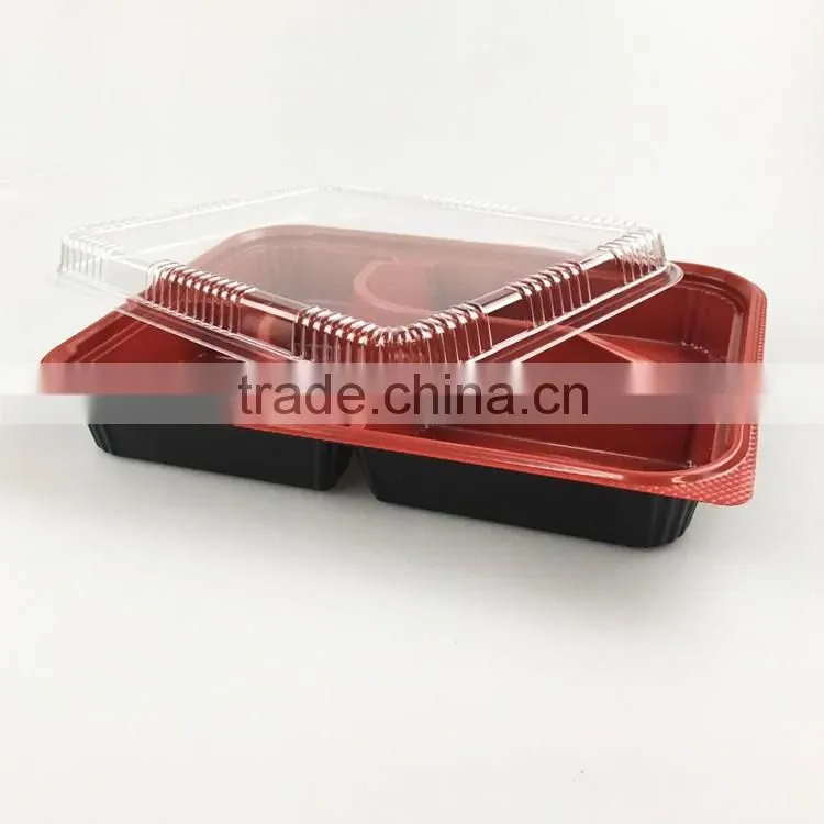 SM3-1102 Black and Red Wholesale Disposable Plastic Take Away Bento Boxes