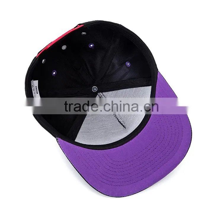 wholesale customize design your own logo black snapback caps with red color embroidery