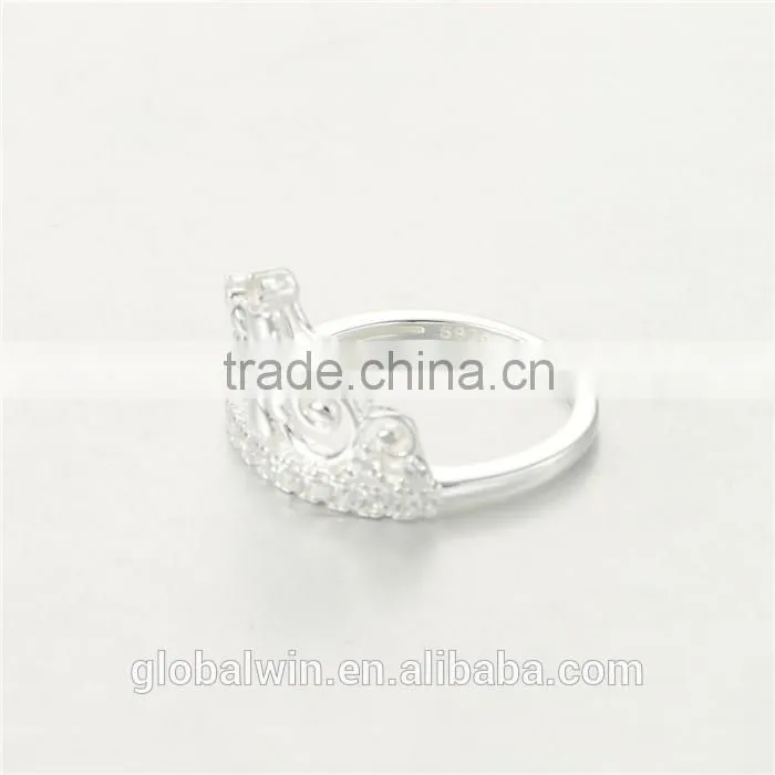 Fine Jewelry European Design Pure Silver Clear CZ Crown Ring