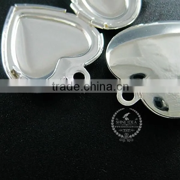 20MM silver plated brass lovers' heart locket pendant charm,vintage heart love photo locket 1132010