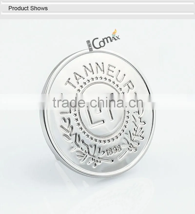 Nickle round custom metal engraved tag for purse and handbag