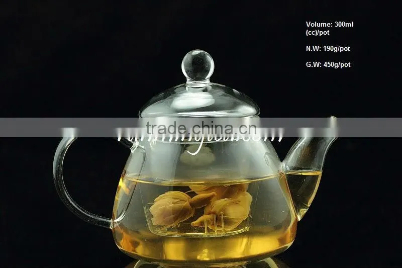 Borosilicate Gourd Shape Glass tea Pot with Glass Insert Filter, 300ml/pot