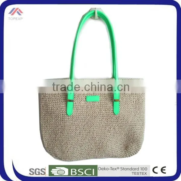 Foldable Straw Bag Bright Colored Handles