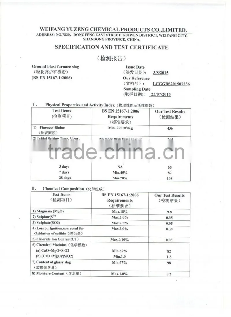 GRANULATED BLAST FURNACE SLAG POWDER IN CEMENT/GGBS/GGBFS