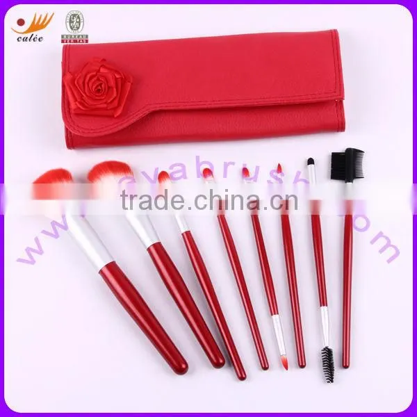 7pcs Animal and Nylon Hair Shiny Red Wood Handle Mini/Gift Cosmetic Brush Set