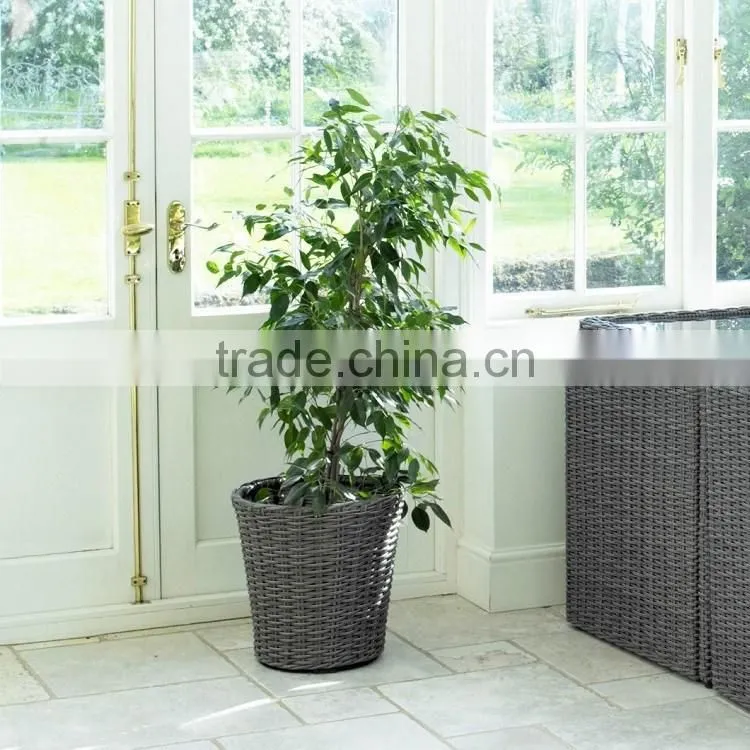 S&D cheap& high quality new style PE blow molding round grey wicker laxury rattan plastic flower pot / planter