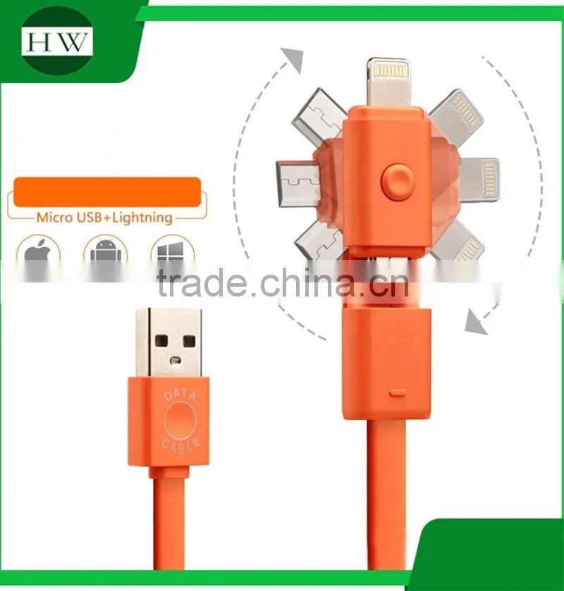 universal 360 degree rotation rotating double plug multiple choice fast for two charger 2 in 1 usb data cable for iphone Android