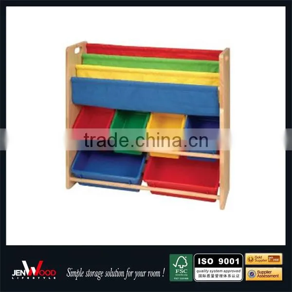 double funtion design with book rack colorful kids toy boxes