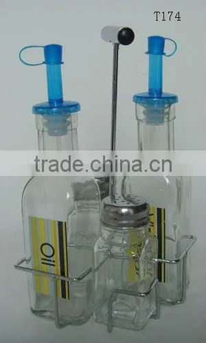 clear square glass spice & oil container set with frame