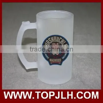 Transparent and frosted big glass beer mugs with handle
