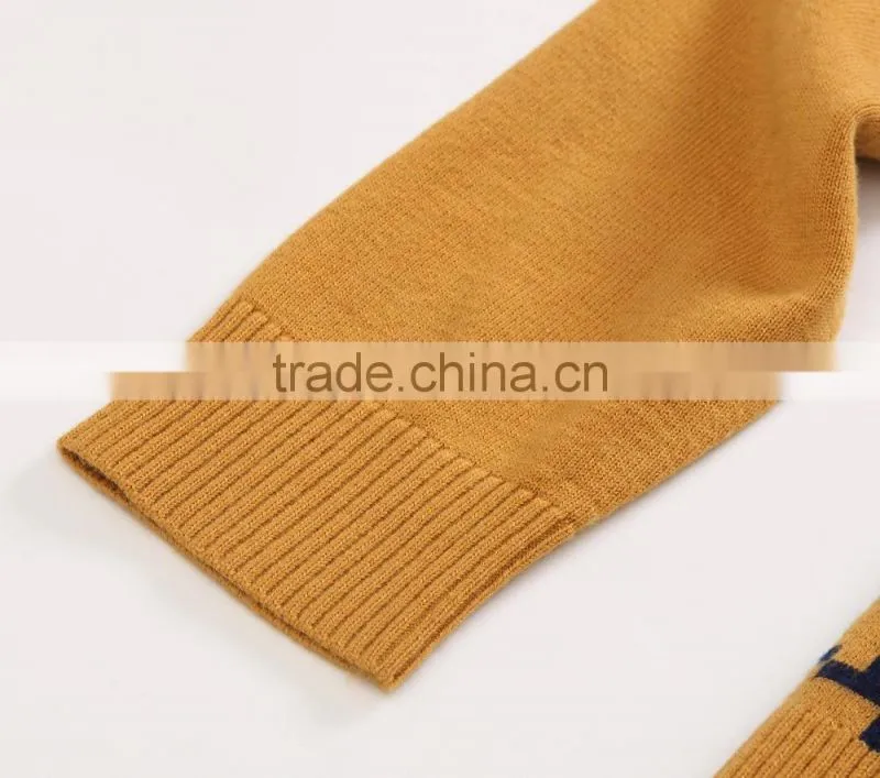 100% fine wool men's yellow cardigan with pattern