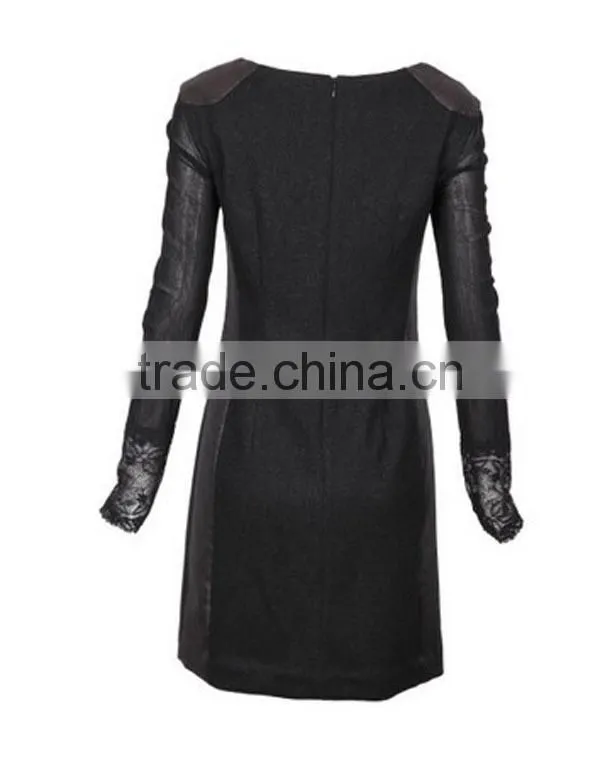 High fahsion stylish contrast PU new model casual long dresses