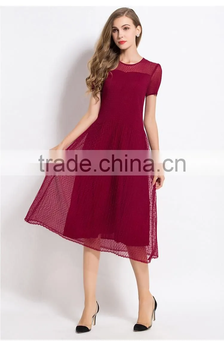 Young lady summer Europe fashion jacquard pleated dress