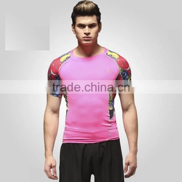 2015 Men Sport Fitness Wear T shirt Custom sublimation short sleeve compression shirt