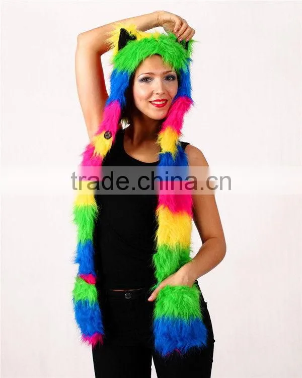 Top grade classical OEM services fuzzy animal hood hats