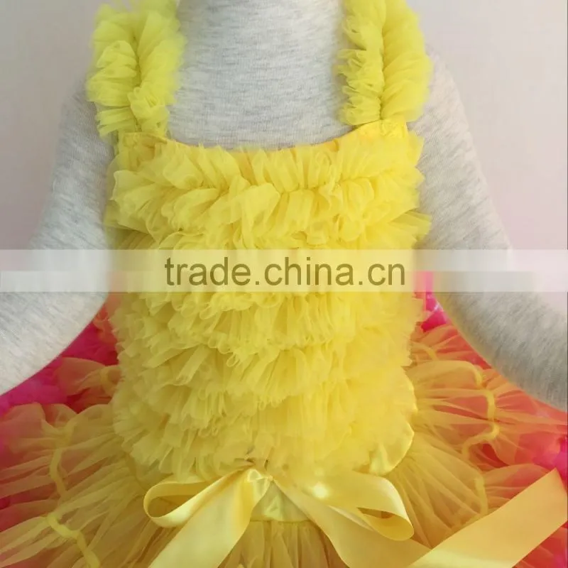 High Quality Toddler Girls Yellow Chiffon Ruffles Top With Tutu Pettiskirt Birthday Pettiskirt