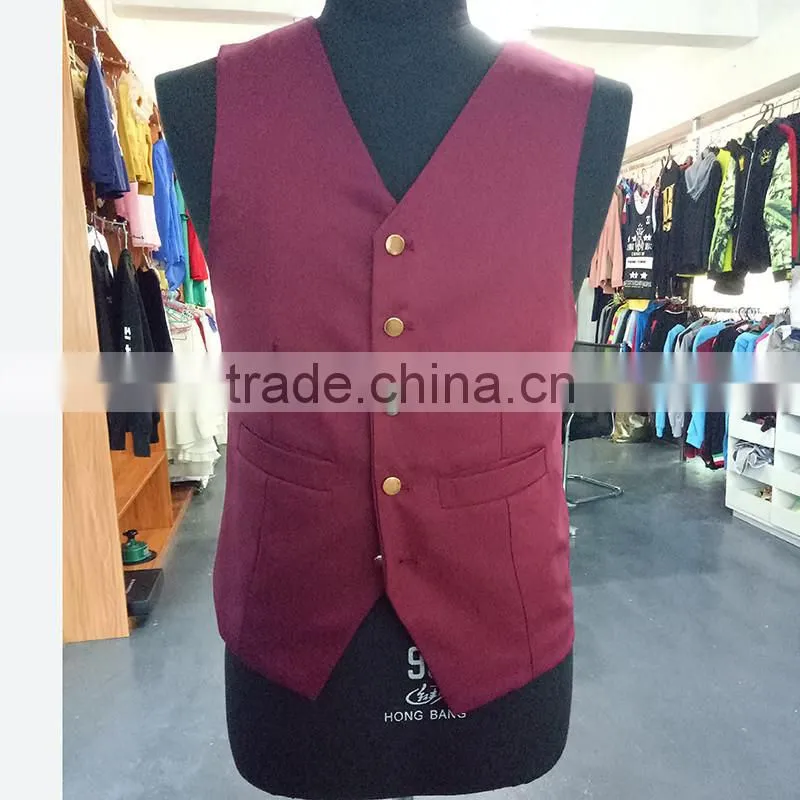 Customized Work Vest Burgundy Hotel Restaurant Waitress Uniforms