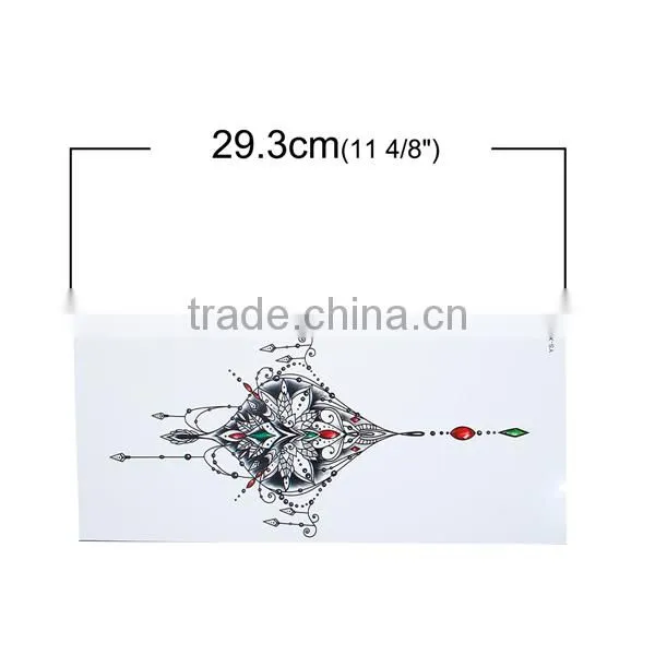Paper Removable Waterproof Temporary Sternum Tattoo Sticker Body Art Black Flower Pattern Temporary Tattoos For Men