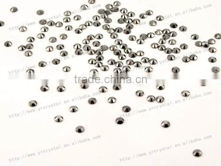 Round shape jet hematite color silver foiling crystal flat back no-hotfix