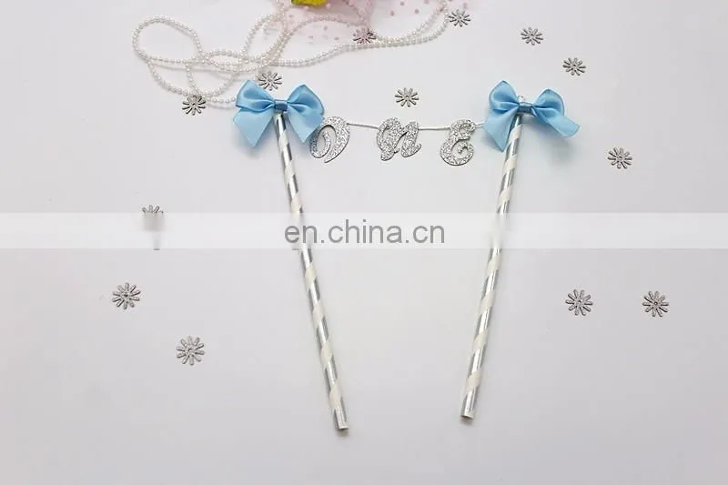 Newest One with Bow Baby Girl/Boy Birthday Paper Cake Bunting