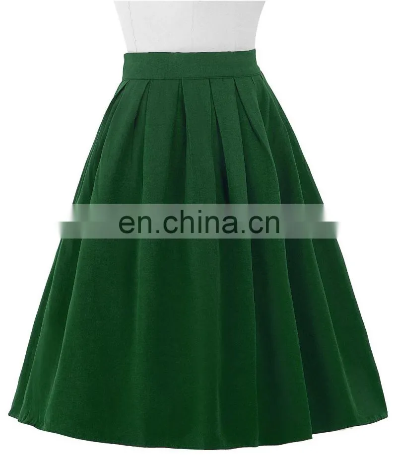 Belle Poque Women Midi Dark Green Retro Vintage Skirts BP000154-4