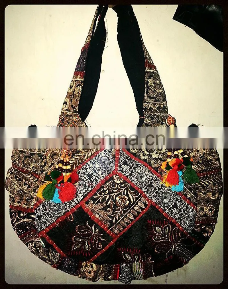 Exclusive Indian Zari Fashion Patchwork Vintage Tribal Hand embroidery Extra large Size Banjara Gypsy Shoulder Bag