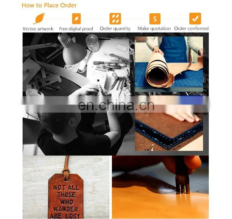 Pu handmade custom metal logo leather clothing label for garment