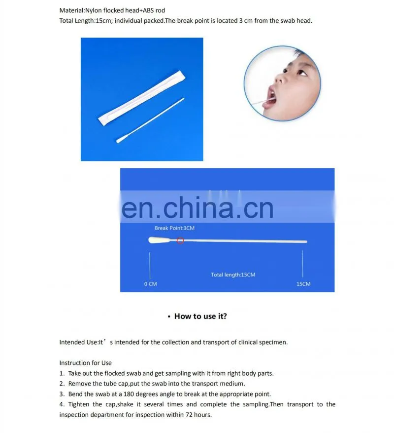 New products VTM PCR test with Flocked Transport throat swab pcr test kit