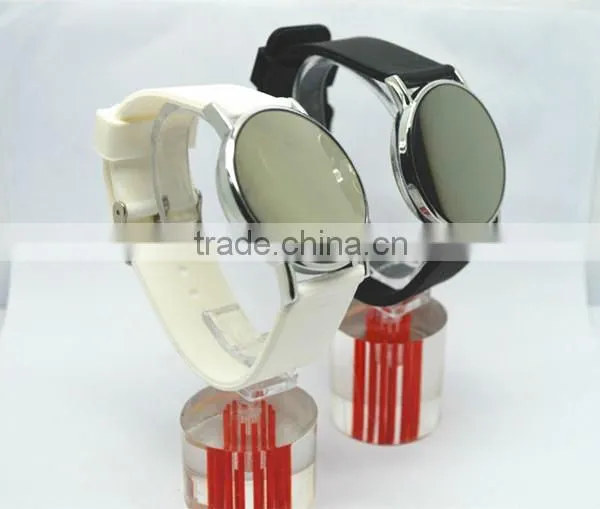 Mirror face led watch for young women with silicone band, roll ball led lights,alloy watch case