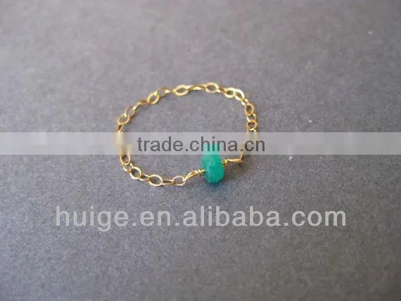 Delicate Double Chain Ring with Precious Gemstone