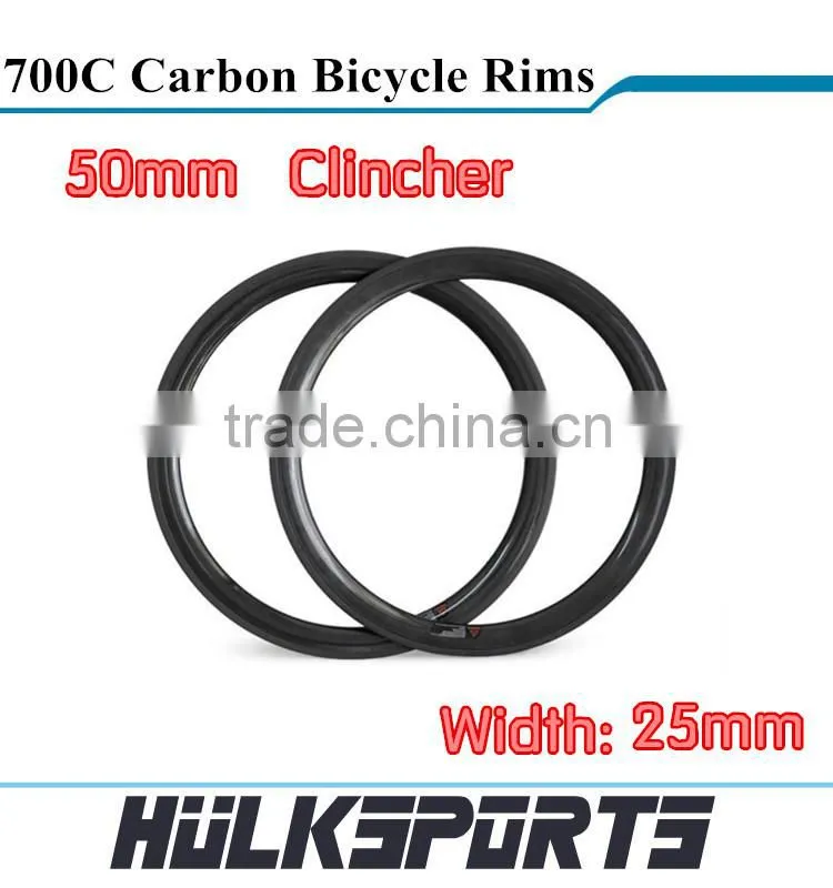 700c full carbon road bicycle clincher rims Toray T700 carbon rims for road bicycle glossy/matt carbon road bike rim 50mm