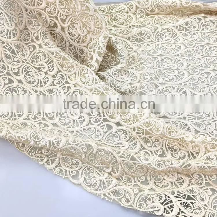 Fashion lowest price wholesale 100% golden yarn embroidery designs ladies tops gold lace fabric