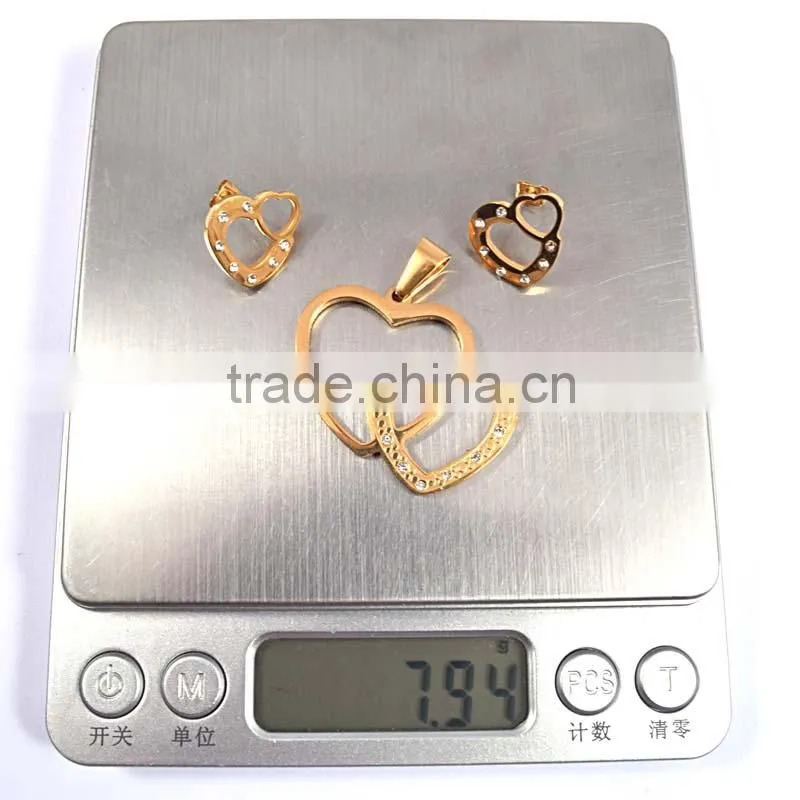 Women Fashion Wholesale In Greece Double Heart Gold Plating Jewerly Sets Women