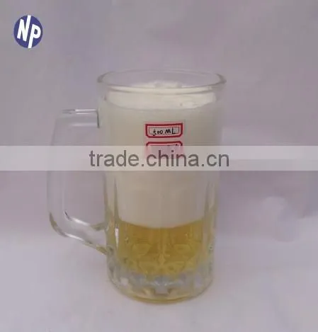 0.5L clear glass beer mug with handle