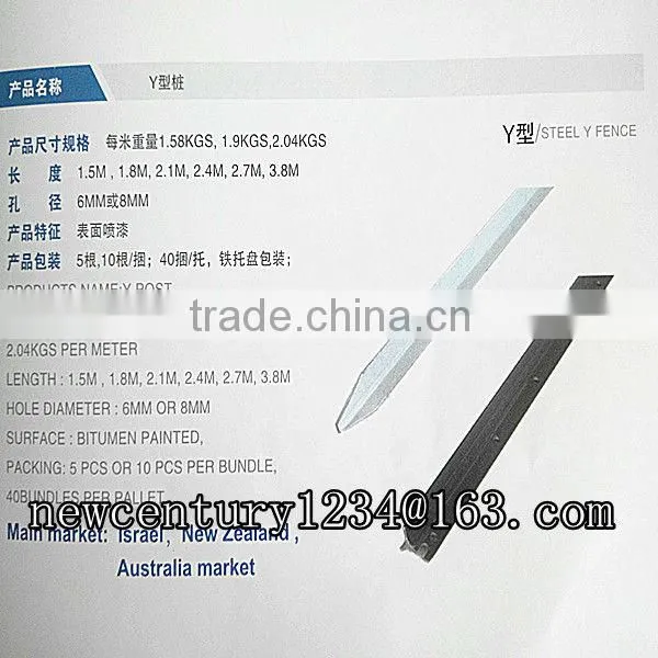 Y Type Black Fence Post 1.65m AU Standard