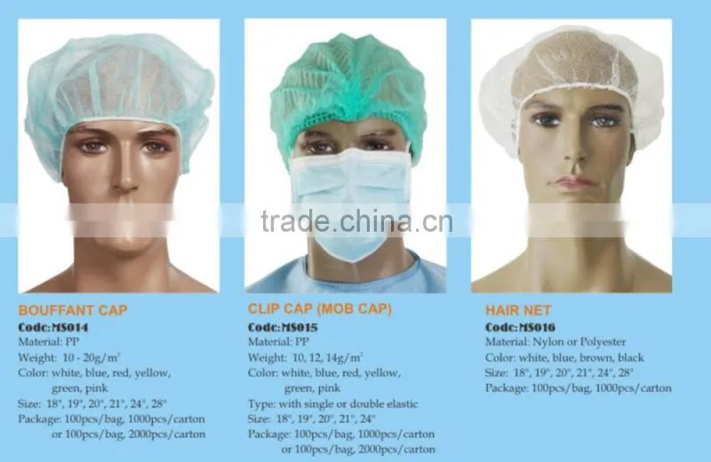 Disposable medical level hospital use Non-woven Bouffant Cap Nurse Cap