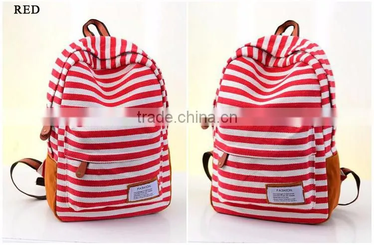 fashion simple strip for canvas backpack navy blue shoulder bag