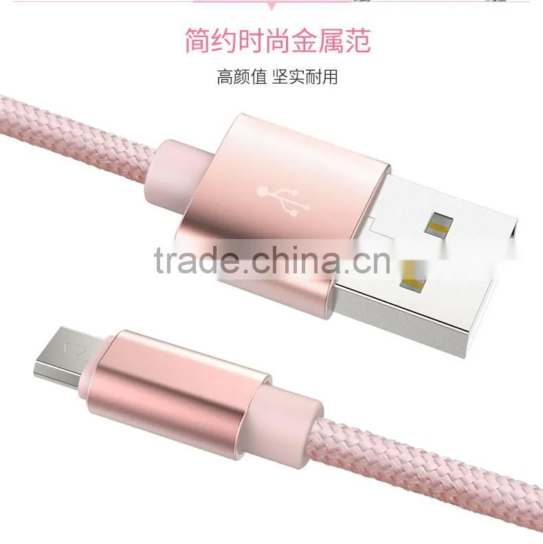 ROCK metal weave micro cable for Samsung s7 edge/s7 1m nylon 2.1A quick charging and data sync micro USB cable for Huawei/HTC