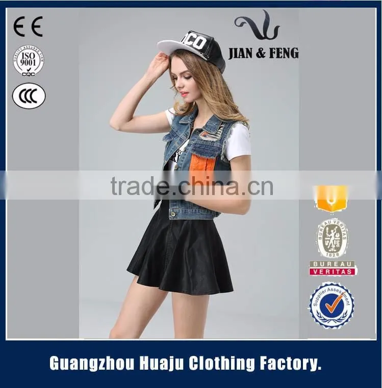 2016 Fashion blue short washed wholesale jean vest ladies denim vest