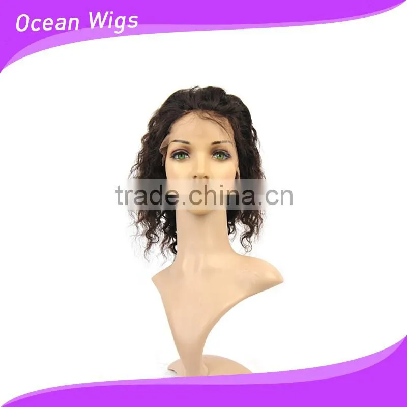 human hair front lace wig, deep wave,10", natural color