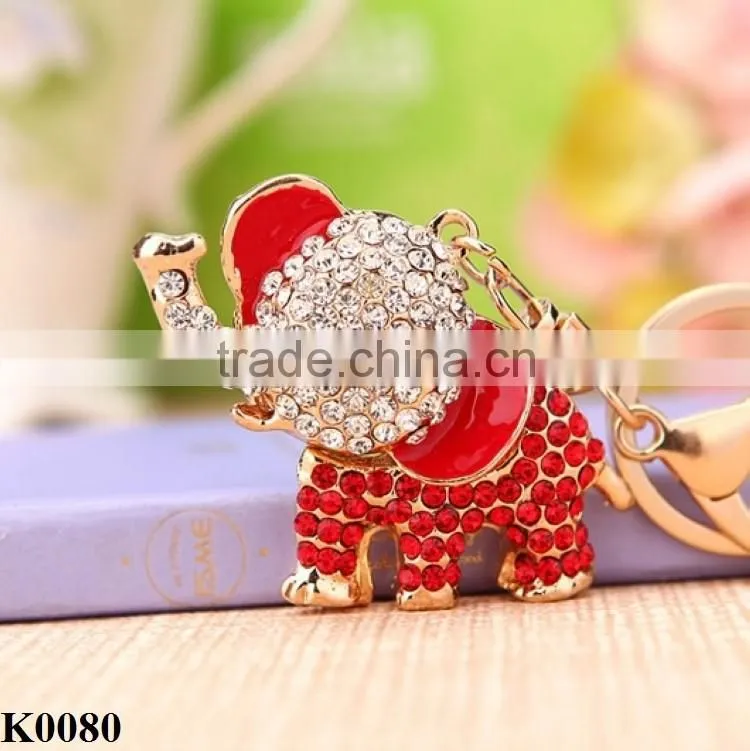 Unique Fashion Cute Crystal Elephant Keychain Rhinestone Animal Key Chains Ring Holder for Women Jewelry K0080