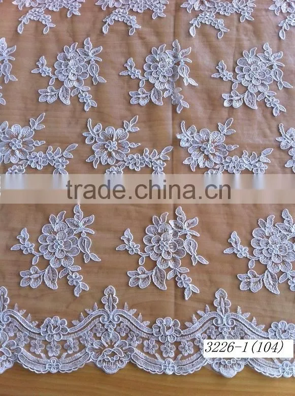White bridal embroidered tulle lace fabric