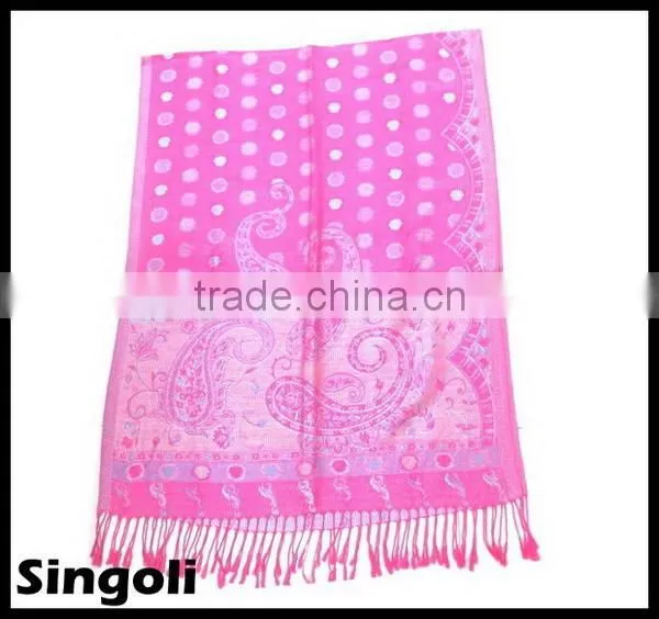 tassels pink & white dots young leafs girls chiffon scarf