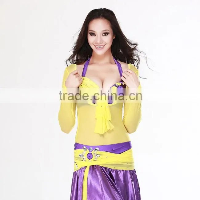 Breathable Mesh Fabric Long Sleeve hot sexy belly dance tops