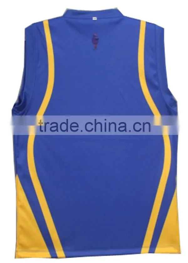 Reversible yellow and blue basketball jersey with custom logo